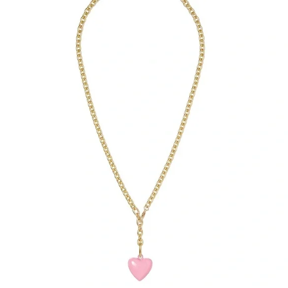 NWOT Roxanne Assoulin The Mini Puffy Heart Necklace Pink - Picture 1 of 3